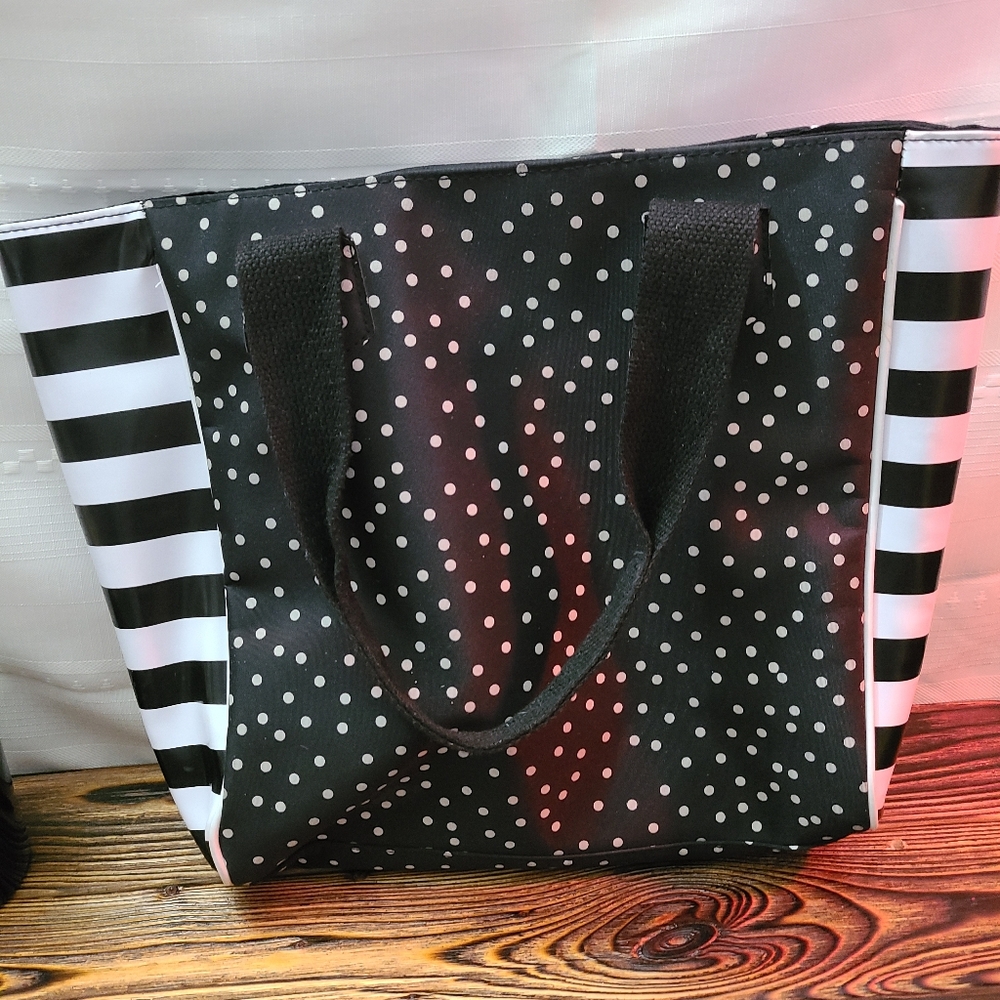 Yankee Candle Black and White Polka Dot and Stripes Tote Bag